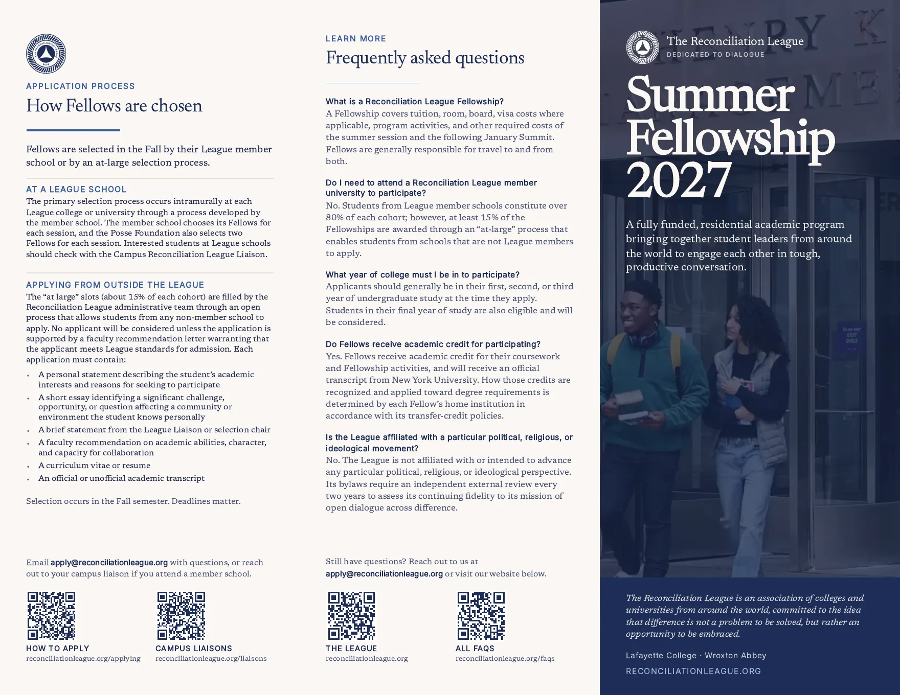 Brochure outside: How to Apply, Frequently asked questions, and the front cover